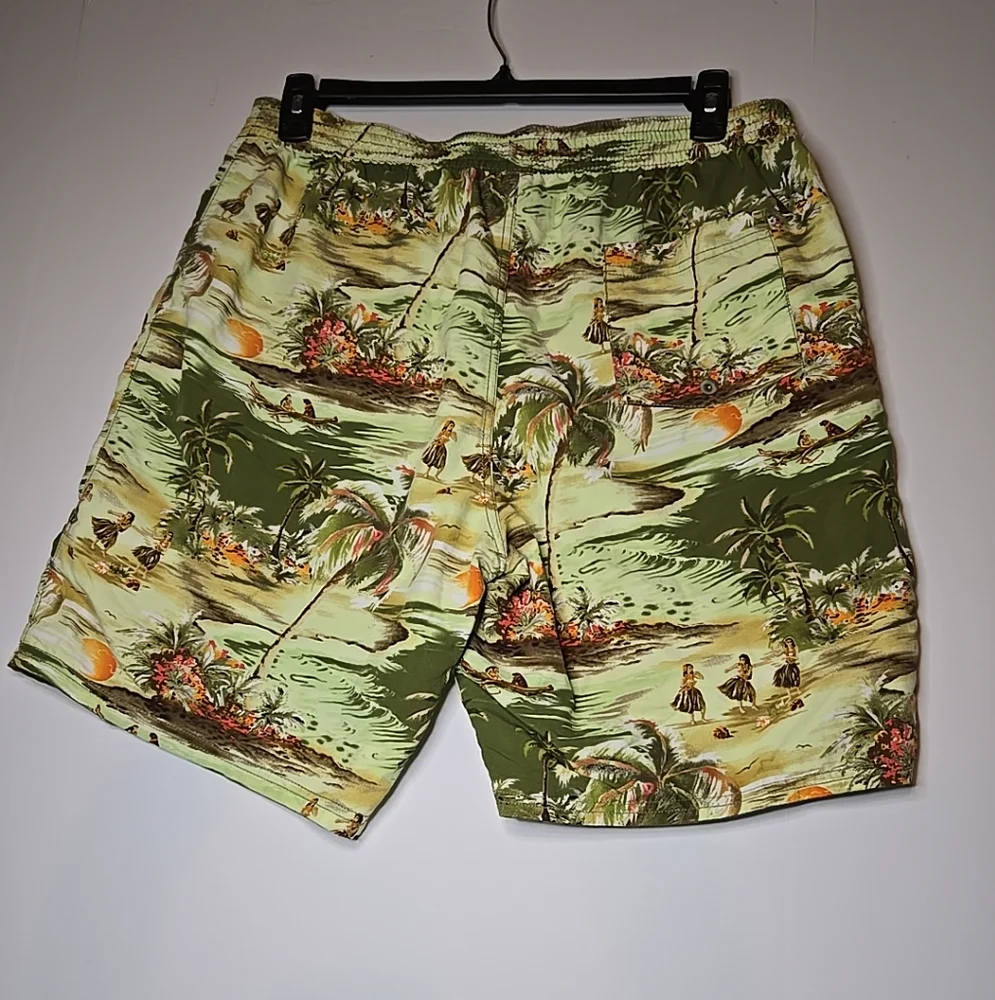 Tommy Bahama Reversible Board Swim Shorts Pocket Tropical Beach Active Green 9